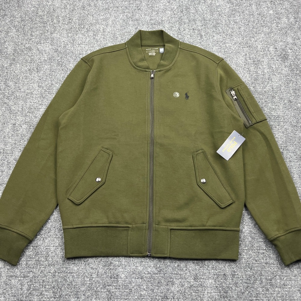 NEW Polo Ralph Lauren Double-Knit Bomber Jacket Mens Med Green Full Zip Utility